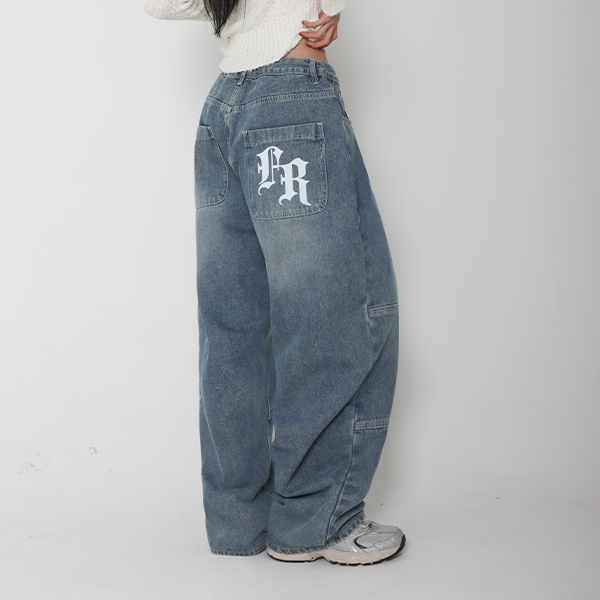 LOGO WASHING WIDE DENIM PANTS